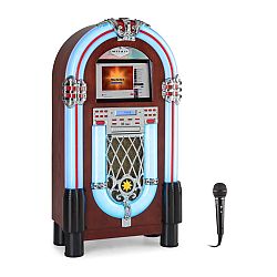 Auna Graceland Touch, jukebox, 12'' dotykový ovládací panel, WLAN? CD, BT, mikrofon, dřevěný vzhled